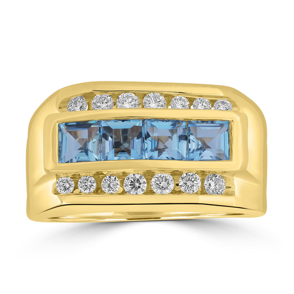1.6ct Aquamarine Rings with 0.46tct Diamond set in 18K Yellow Gold