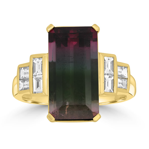 6.37ct Tourmaline Rings with 0.54tct Diamond set in 18K Yellow Gold