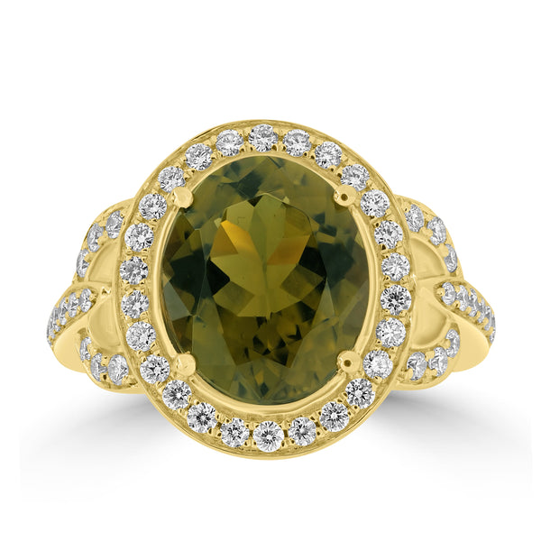 5.71ct Tourmaline Rings with 0.57tct Diamond set in 18K Yellow Gold