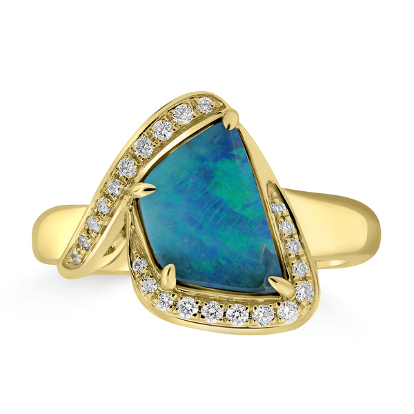 1.98ct Black Opal Rings with 0.146tct Diamond set in 18K Yellow Gold