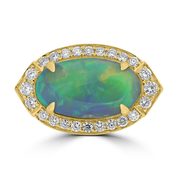 5.33ct Black Opal Rings with 0.54tct Diamond set in 18K Yellow Gold