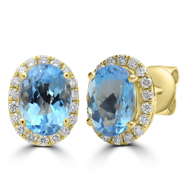 1.63ct Aquamarine Earrings with 0.2tct Diamond set in 18K Yellow Gold