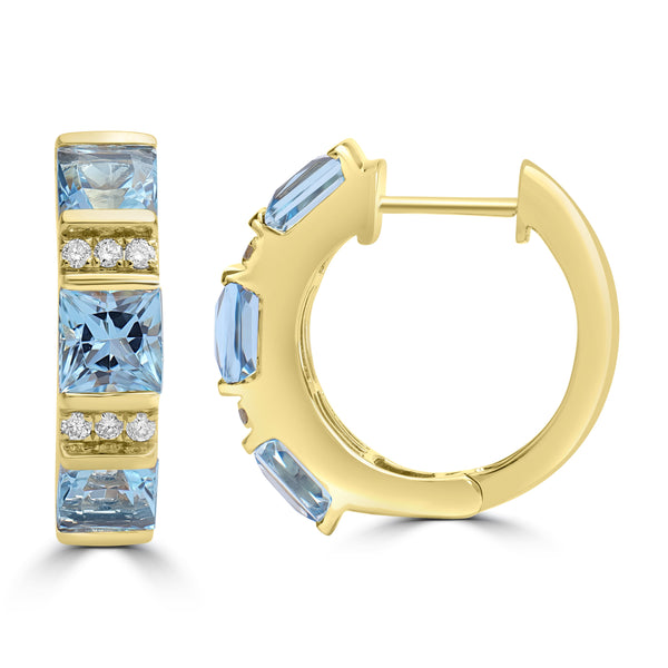 2.78ct Aquamarine Earrings with 0.09tct Diamond set in 18K Yellow Gold
