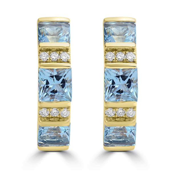 2.78ct Aquamarine Earrings with 0.09tct Diamond set in 18K Yellow Gold