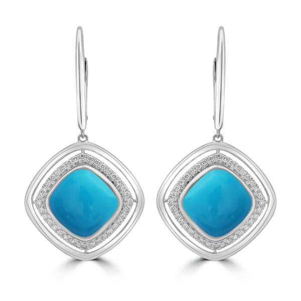 7.04ct Turquoise Earrings with 0.31tct Diamond set in 18K White Gold