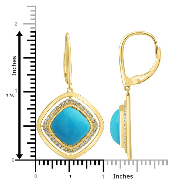 6.91ct Turquoise Earrings with 0.31tct Diamond set in 18K Yellow Gold