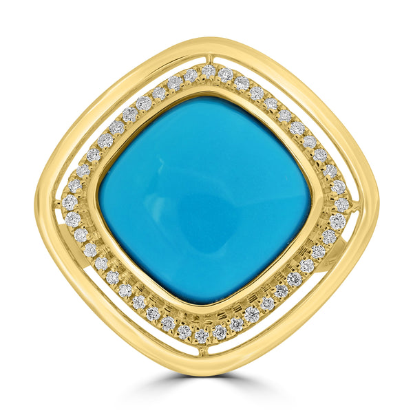 6.81ct Turquoise Rings with 0.18tct Diamond set in 18K Yellow Gold