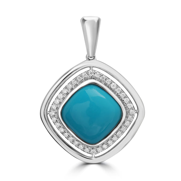 3.58ct Turquoise Pendants with 0.16tct Diamond set in 18K White Gold