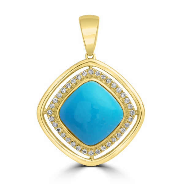 3.59ct Turquoise Pendants with 0.12tct Diamond set in 18K Yellow Gold