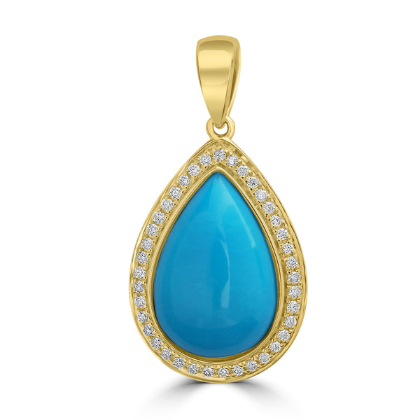4.71ct Turquoise Pendants with 0.16tct Diamond set in 18K Yellow Gold