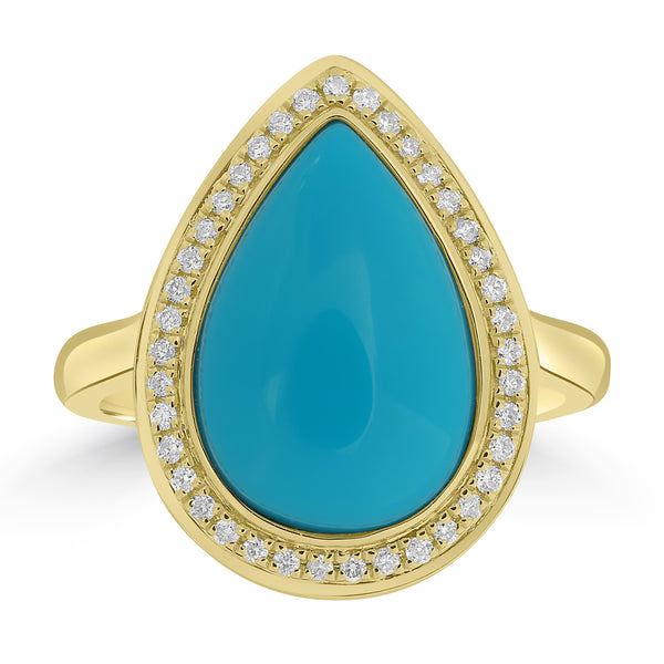 4.71ct Turquoise Rings with 0.17tct Diamond set in 18K Yellow Gold