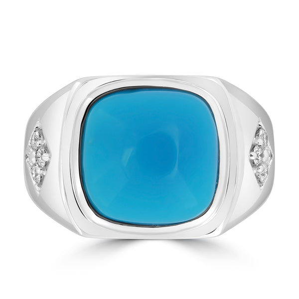 7.35ct Turquoise Rings with 0.23tct Diamond set in 18K White Gold