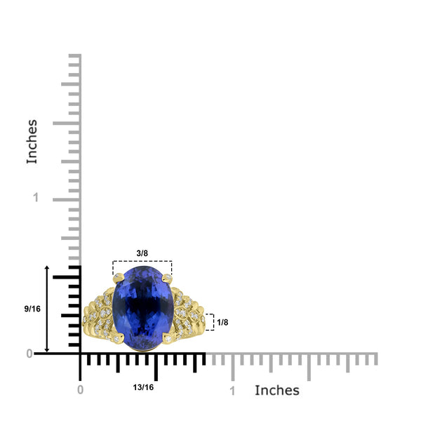 8.59ct Tanzanite Rings with 0.24tct Diamond set in 18K Yellow Gold