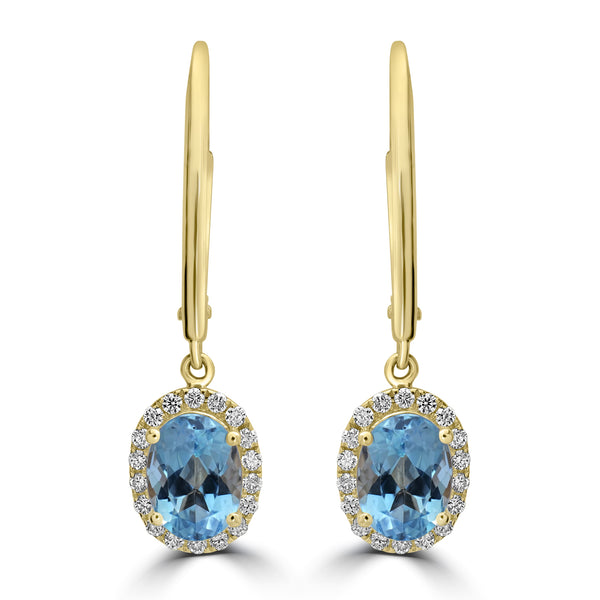 1.7ct Aquamarine Earrings with 0.21tct Diamond set in 18K Yellow Gold