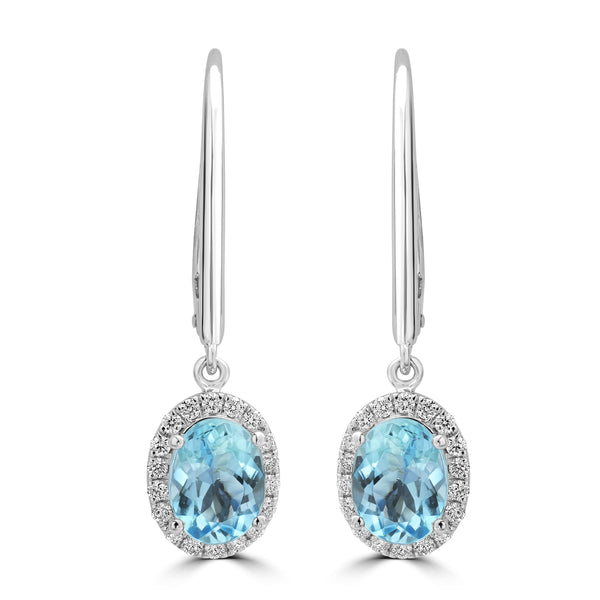 1.56ct Aquamarine Earrings with 0.2tct Diamond set in 18K White Gold