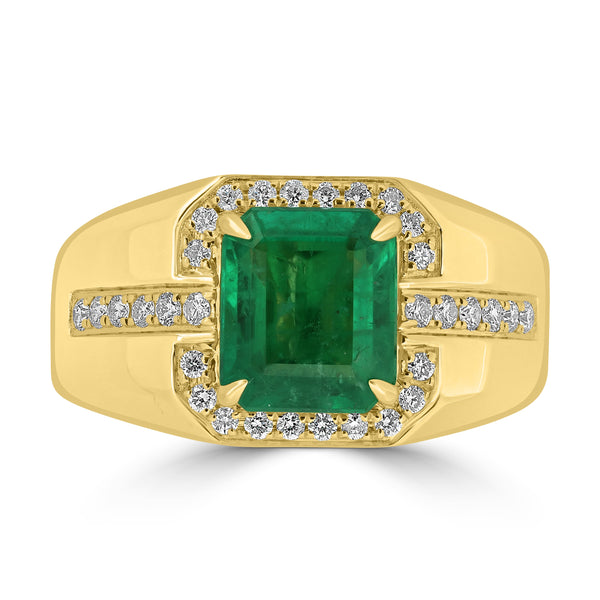 2.82ct Emerald Rings with 0.34tct Diamond set in 18K Yellow Gold