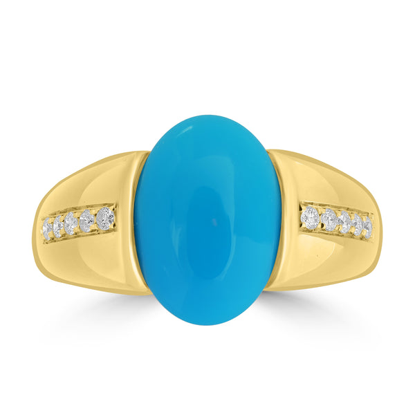 3.88ct Turquoise Rings with 0.15tct Diamond set in 18K Yellow Gold