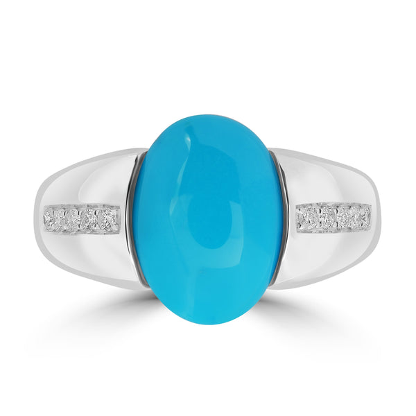 4.05ct Turquoise Rings with 0.15tct Diamond set in 18K White Gold