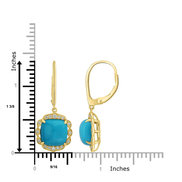 7.25ct Turquoise Earrings with 0.25tct Diamond set in 18K Yellow Gold