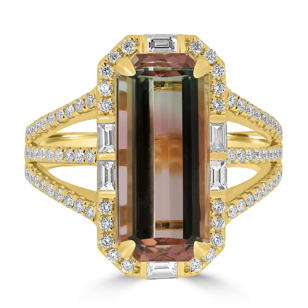 5.81ct Tourmaline Rings with 0.645tct Diamond set in 18K Yellow Gold