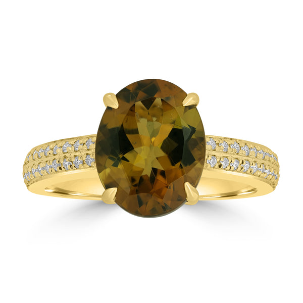 3.41ct Tourmaline Rings with 0.17tct Diamond set in 18K Yellow Gold