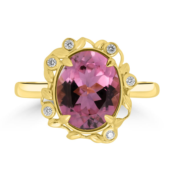 4.15ct Tourmaline Rings with 0.06tct Diamond set in 18K Yellow Gold