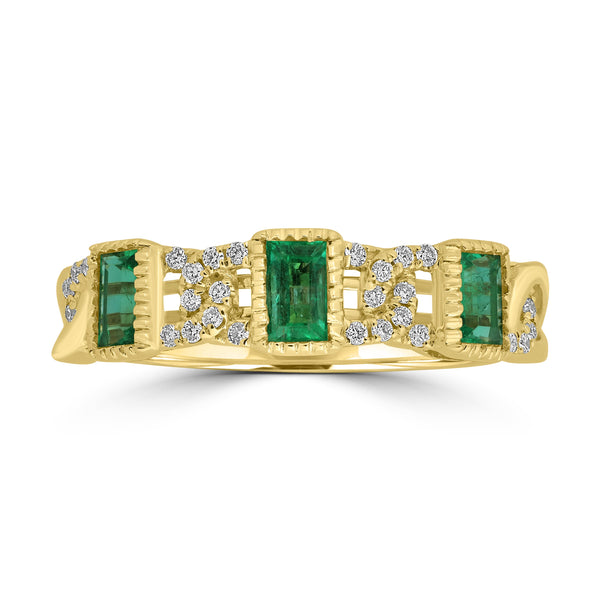 0.423ct Emerald Rings with 0.098tct Diamond set in 18K Yellow Gold