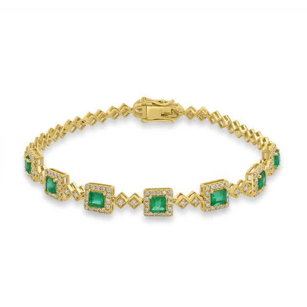 1.467ct Emerald Bracelets with 0.77tct Diamond set in 18K Yellow Gold