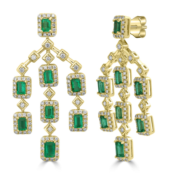 2.01ct Emerald Earrings with 1.063tct Diamond set in 18K Yellow Gold
