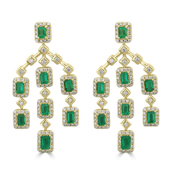 2.01ct Emerald Earrings with 1.063tct Diamond set in 18K Yellow Gold