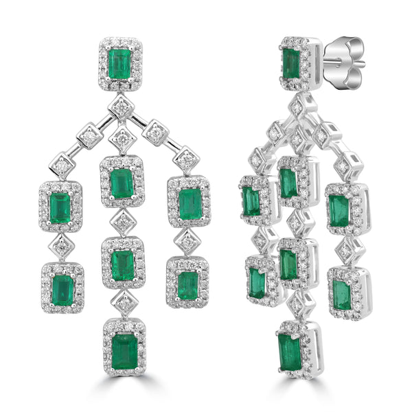 2.1ct Emerald Earrings with 1.068tct Diamond set in 18K White Gold