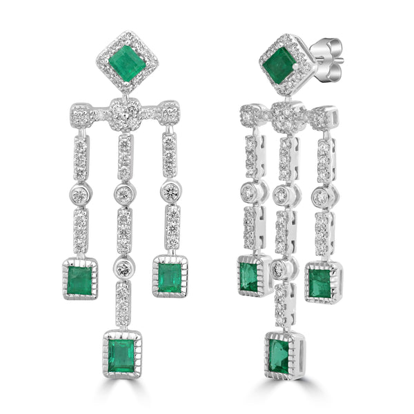 1.09ct Emerald Earrings with 0.647tct Diamond set in 18K White Gold