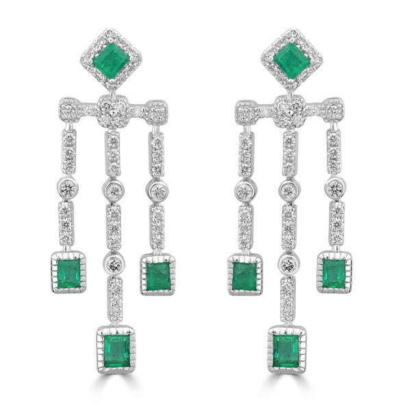 1.09ct Emerald Earrings with 0.647tct Diamond set in 18K White Gold