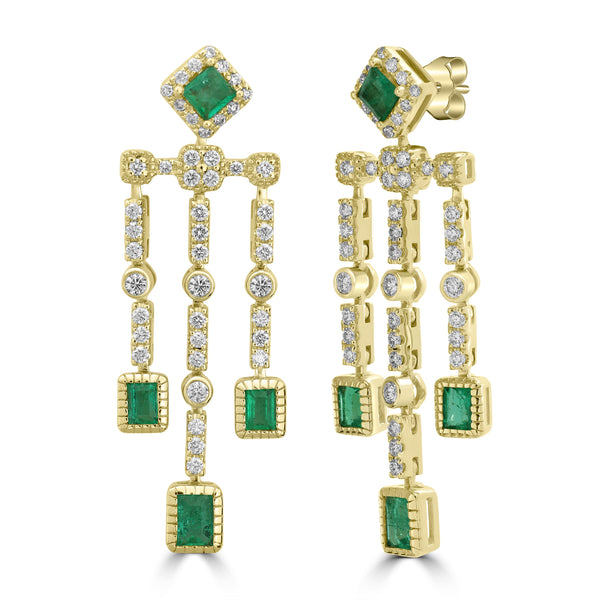 0.94ct Emerald Earrings with 0.648tct Diamond set in 18K Yellow Gold