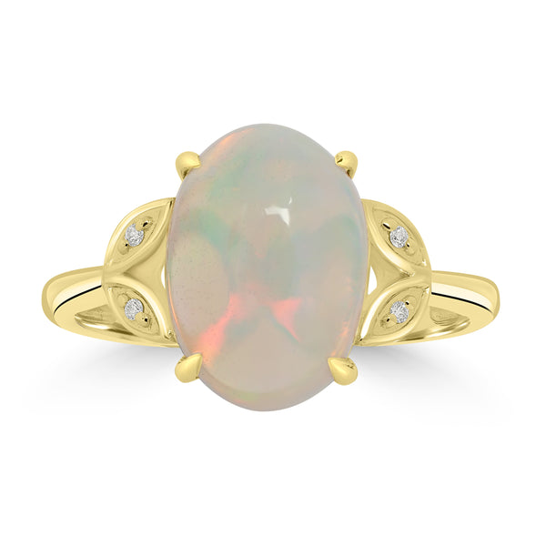 3.34ct Opal Rings with 0.02tct Diamond set in 14K Yellow Gold