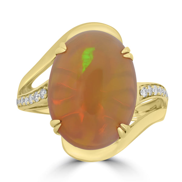 5.01ct Opal Rings with 0.143tct Diamond set in 14K Yellow Gold