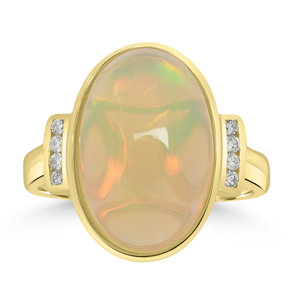 6.05ct Opal Rings with 0.093tct Diamond set in 14K Yellow Gold