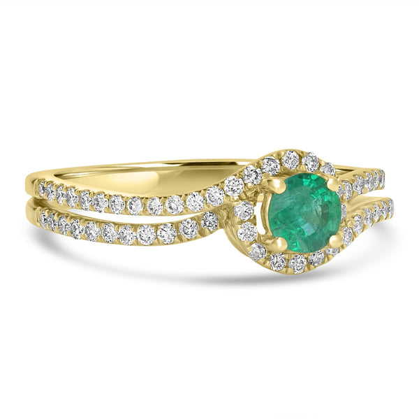 0.34ct   Emerald Rings with 0.37tct Diamond set in 14K Yellow Gold