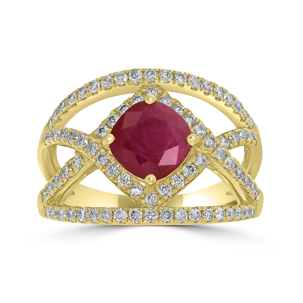 1.9ct Ruby Rings with 0.73tct Diamond set in 14K Yellow Gold