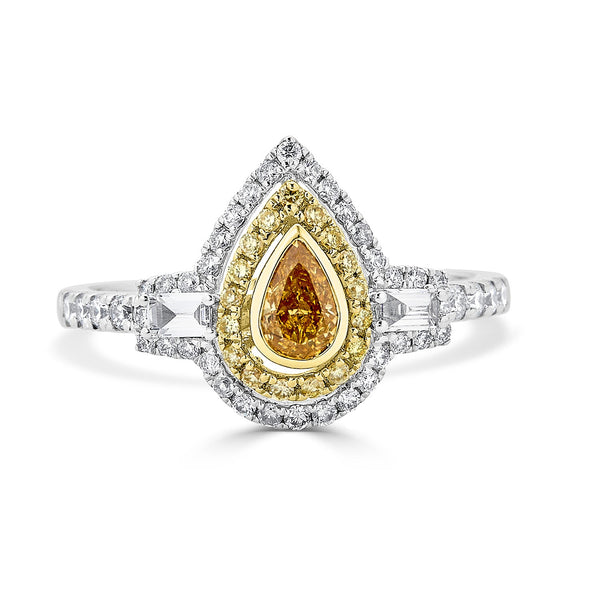 0.33Tct Yellow Diamond Ring With 0.60Tct Diamonds Set In 18Kt Two Tone Gold