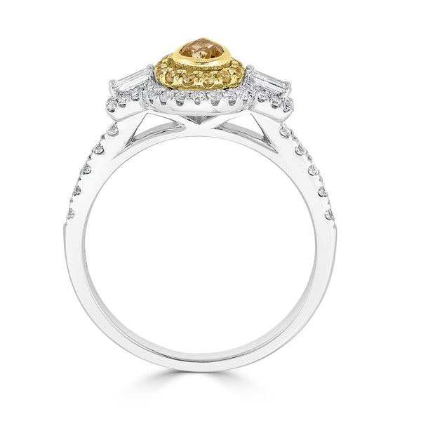 0.33Tct Yellow Diamond Ring With 0.60Tct Diamonds Set In 18Kt Two Tone Gold
