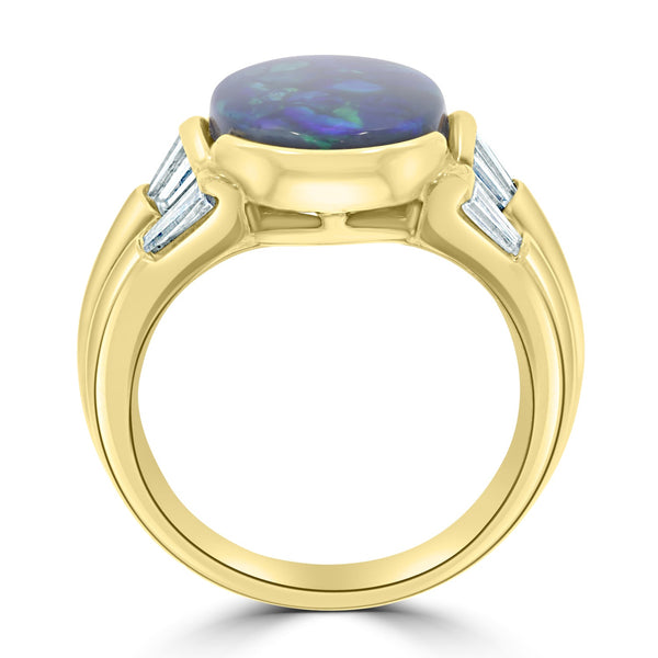 4.62ct Black Opal Ring with 0.69tct Diamonds set in 18K Yellow Gold