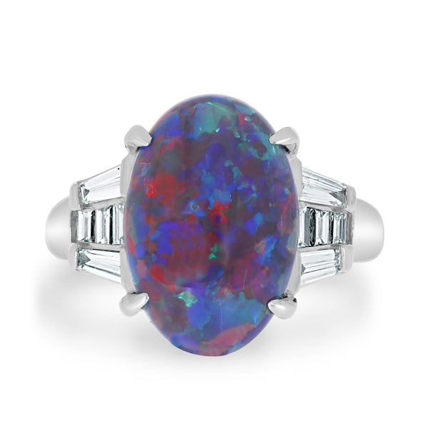4.83ct Black Opal Ring with 0.57tct Diamonds set in 900 Platinum