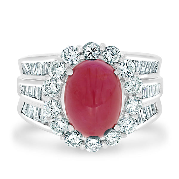 5.98ct Ruby Ring with 1.73tct Diamonds set in 900 Platinum