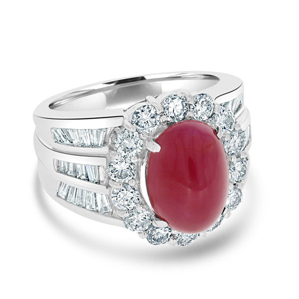 5.98ct Ruby Ring with 1.73tct Diamonds set in 900 Platinum