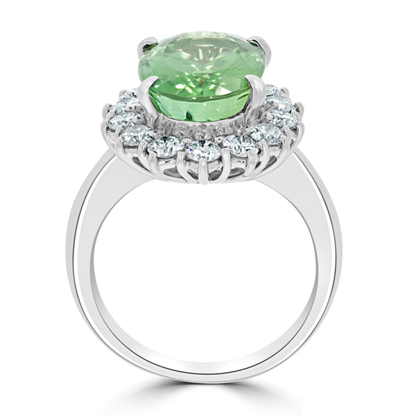 5.13ct Chrome Tourmaline Ring with 1.04tct Diamonds set in 900 Platinum