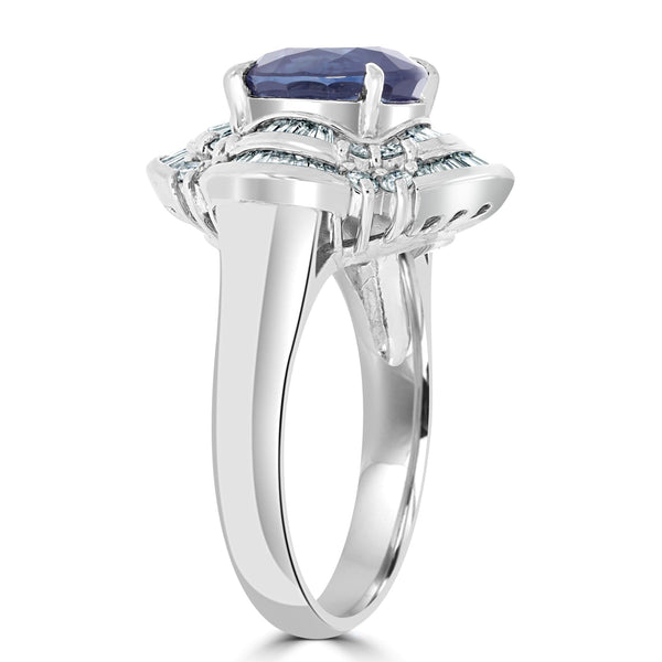 3.01ct Blue Sapphire Ring with 0.65tct Diamonds set in 900 Platinum