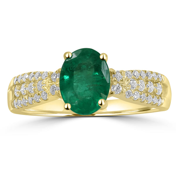 1.23ct Emerald Rings with 0.27tct Diamond set in 14K Yellow Gold