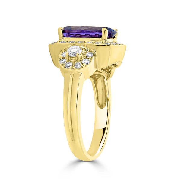3.63Ct Tanzanite Ring With 0.63Tct Diamonds Set In 14Kt Yellow Gold